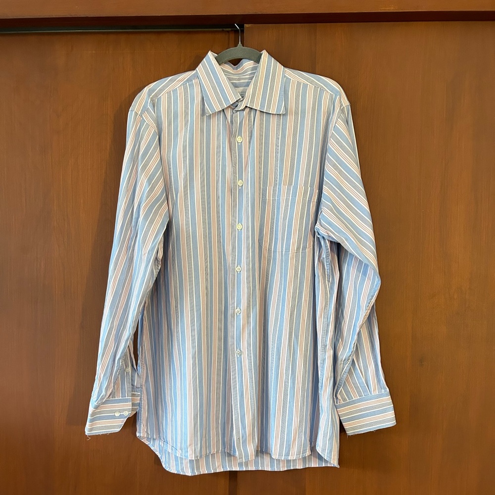 Mazzoni pink and blue striped shirt